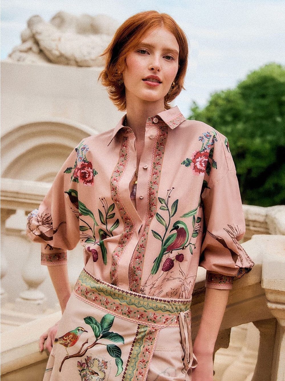 FARM RIO Bird Poetry Collared Buttoned Shirt